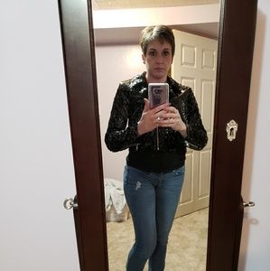 Moto crop sequin jacket